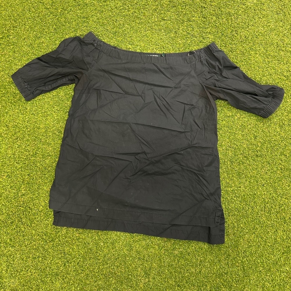 Lauren Ralph Lauren Black Off The Shoulder Short Sleeve Blouse Top Medium
